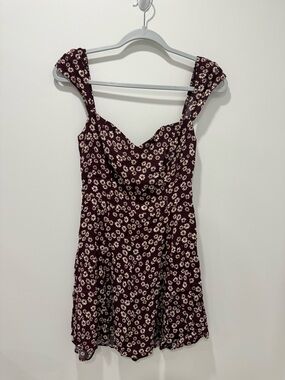 Reformation Burgundy Floral Sweetheart Mini Dress